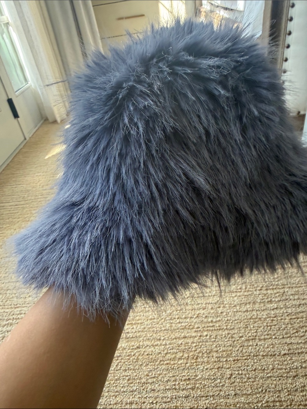 Unreal Fur Plush Gray Faux Fur Accent Pillow